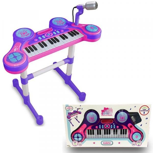 Piano E Teclado Eletrônico Infantil Roxo Com Sons Unik Toys