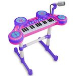 Piano E Teclado Eletrônico Infantil Roxo Com Sons Unik Toys