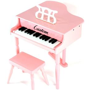 Piano Infantil Caudinha - Piano de Cauda de Madeira Pequeno com Banquinho Custom Rosa
