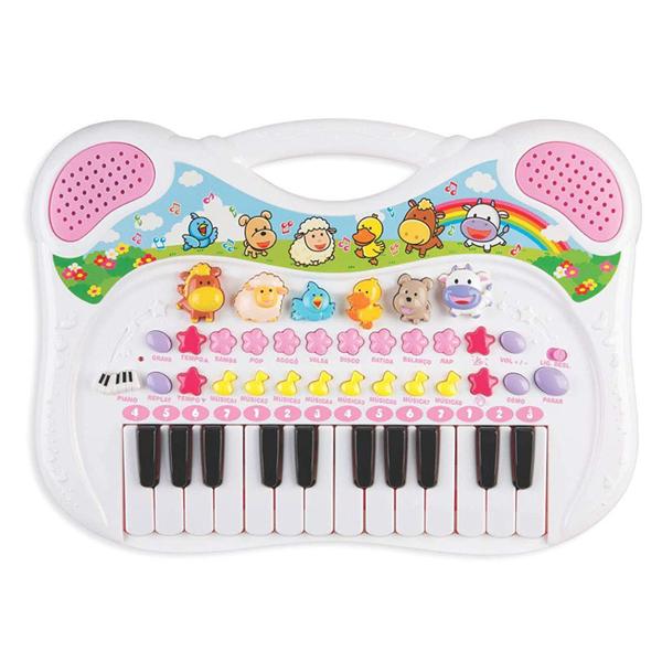 Piano Infantil Musical de Bichos 37cm Rosa 6408 - Braskit