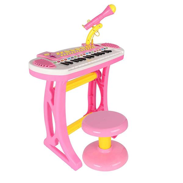 Piano Infantil Sinfonia Teclado com Gravador e Microfone Luz 31 Teclas Instrumento Musical Brinquedo - Makeda