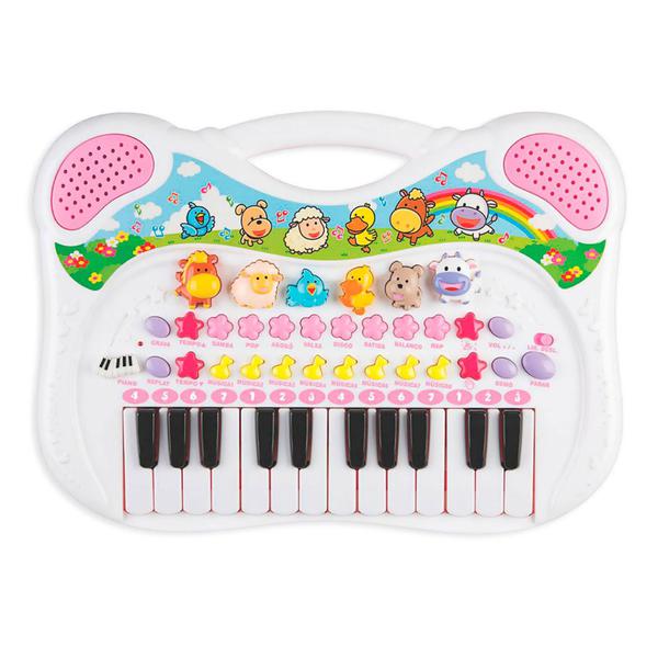Piano Musical Infantil Animais Rosa - Braskit