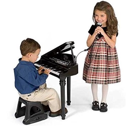 Piano Sinfonia Infantil Instrumento Musical Brinquedo com Gravador e Microfone Preto Meninos Winfun
