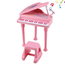Piano De Cauda Teclado Infantil Com Microfone Gravador Banquinho Preto ou  Rosa Winfun Yes Toys