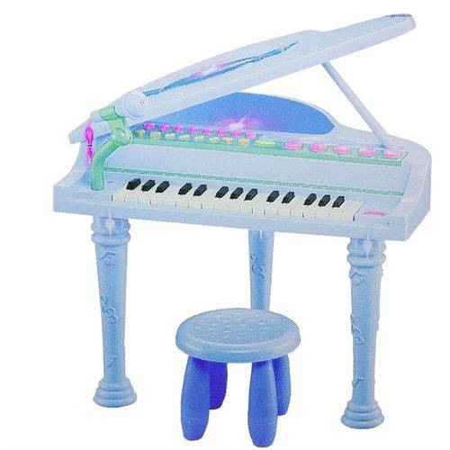 Piano Sinfonia Infantil 32 Teclas Instrumento Musical Brinquedo com Gravador Banquinho e Microfone a