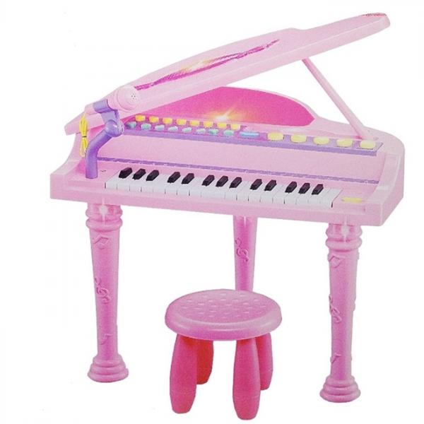 Piano Sinfonia Infantil 32 Teclas Instrumento Musical Brinquedo com Gravador Banquinho e Microfone R - Makeda