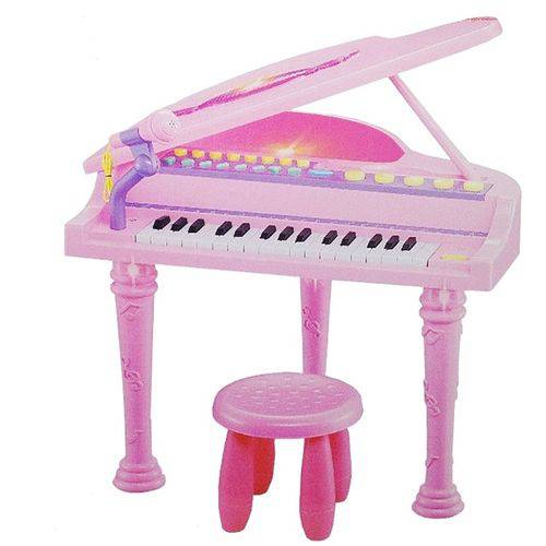 Piano Sinfonia Infantil 32 Teclas Instrumento Musical Brinquedo com Gravador Banquinho e Microfone R