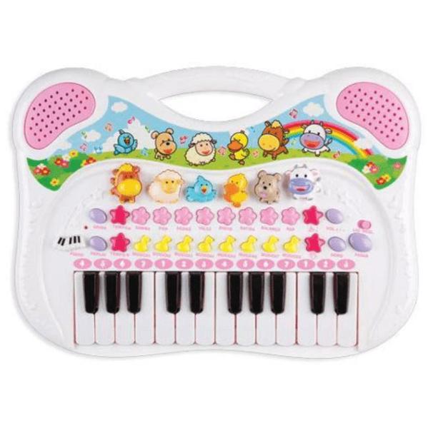 Piano Teclado Infantil Animais Rosa Braskit