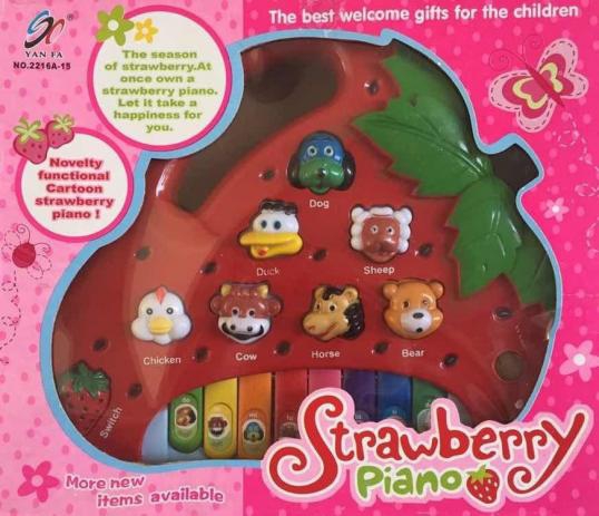 Piano Teclado Infantil Bebê Bichos Morango Vermelho - King Toys