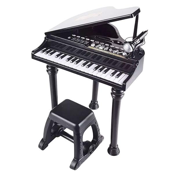 Piano Teclado Infantil Preto Menino Microfone Banquinho - Yes Toys