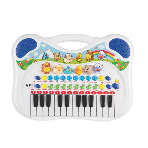 Piano Teclado Musical Animal Infantil Azul 6407 - Braskit