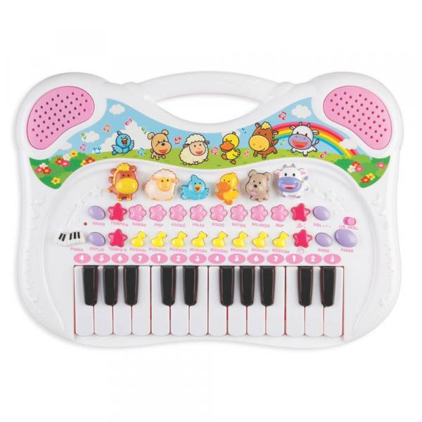 Piano Teclado Musical Animal Infantil Rosa 6408 - Braskit