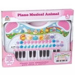 Piano Teclado Musical Eletronico Animais Fazenda Infantil Bebê Rosa Braskit