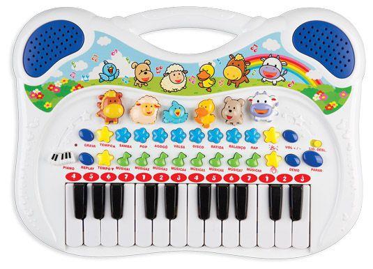 Piano Teclado Musical Fazendinha Azul Bebê 6407 Braskit