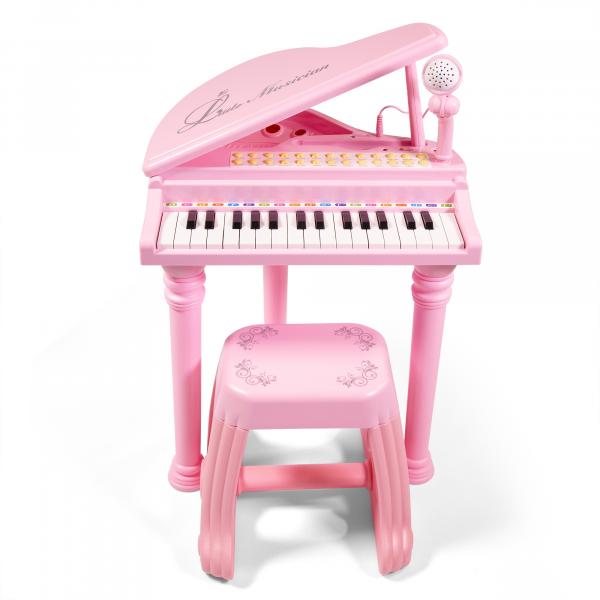 Piano Teclado Rosa Infantil + Microfone + Banquinho - Mc4215. - Mega Compras