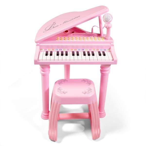 Piano Teclado Rosa Infantil + Microfone + Banquinho - Mc4215. - Mega Compras