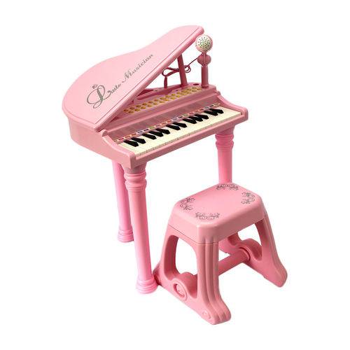 Piano Teclado Rosa Infantil + Microfone + Banquinho - Mc4215