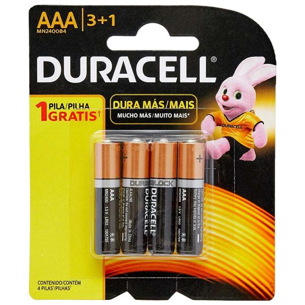 Pilha Alcalina AAA 1,5V Duracell - Cartela com 3+1 Pilhas