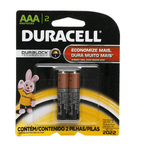 Pilha Alcalina Duracell AAA C/ 2 Unidades