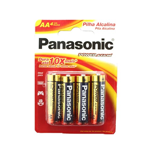 Pilha Panasonic AA Alcalina Pequena 1,5v Power Alkaline com 4 Unidades