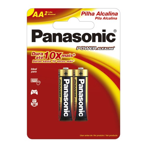 Pilha Panasonic Alcalina AA Pequena 1,5V com 2 Unidades