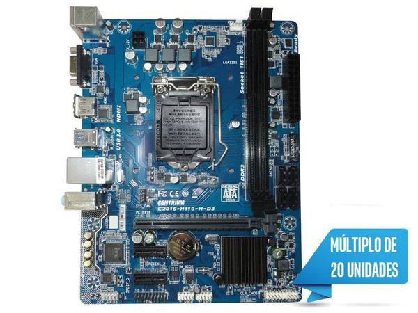 Placa Mae LGA 1151 INTEL Centrium C2016-H110-H-D3 MATX DDR3 1600MHZ Chipset H110 HDMI VGA PPB OEM