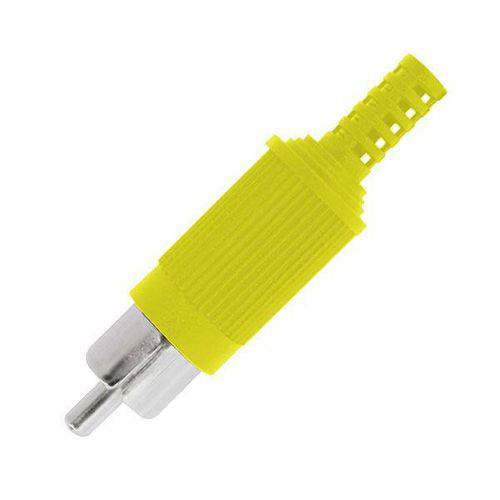 Plug Conector Rca Plastico com Rabicho Amarelo - Pacote com 10 Peças