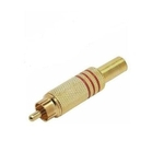 Plug RCA 6mm Metal Dourado/Vermelho - com Rabicho