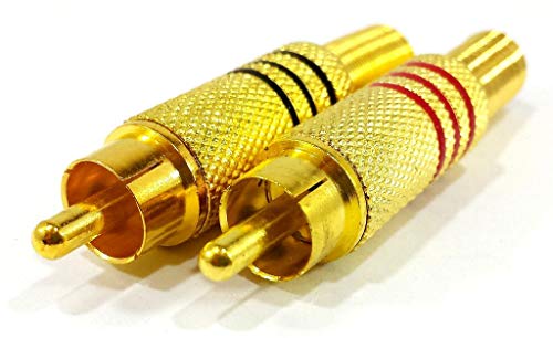 Plug Rca Metalico C/mola Preto/vermelho Dourado - Par