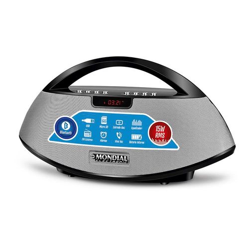 Rádio Portátil Mondial SK-01, 15W, USB, Bluetooth, Entrada Auxiliar - Bivolt