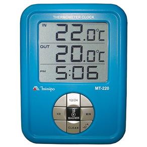 Relógio Termômetro Interno 0°C ~ 60°C Externo -50°C ~ 70°C Minipa MT-220