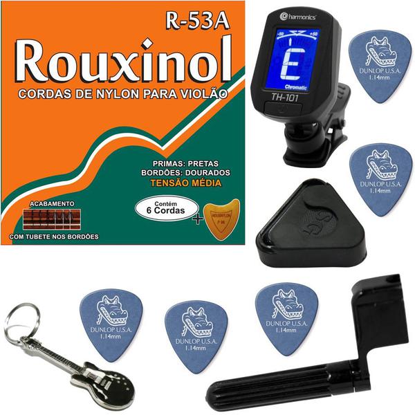 Rouxinol R53A Cordas de Nylon para Violão Tensão Média + Kit de Acessórios IZ2