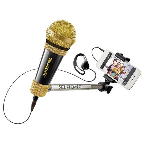 Selfie Mic Microfone para Karaokê com Pau de Selfie - Estrela - Preto