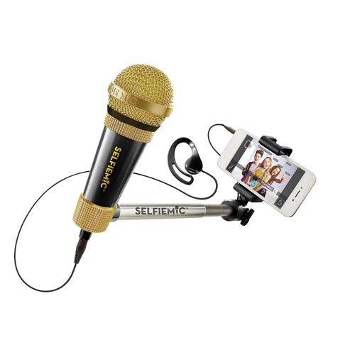 Selfie Microfone Preto e Dourado - Estrela