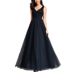 Sexy V-Neck Sling Gauze Dress Lace Splicing Solid Color Long Evening Bridesmaid Gown