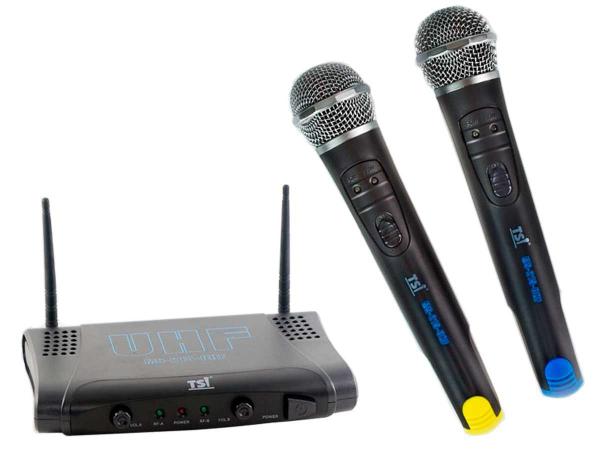 Sistema de Microfone Sem Fio UHF 2 Microfones Cardioide de Mão TSI MS215-UHF