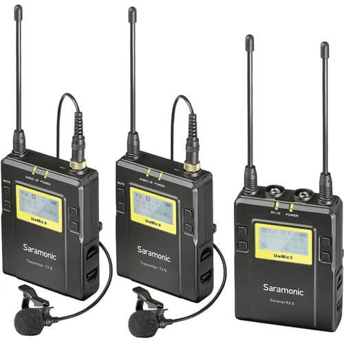 Sistema 2x Microfone de Lapela Omni Wireless Saramonic UwMic9 para Montagem em Câmera (514 a 596MHz)