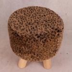 Soft Round Furry Cover Footstool Little Stool Chair Imitiate Leopard - 28cm