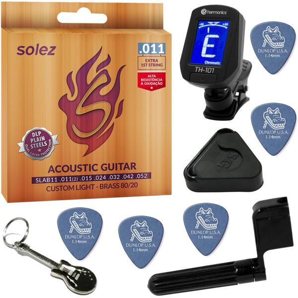 Solez SLAB10 80/20 Bronze Cordas Violão Aço 010 + Kit de Acessórios IZ2