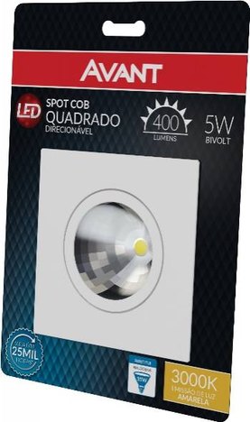 Spot Cob Quadrado Direcionável Avant 5.W 3000K Luz Amarela
