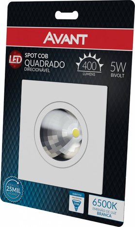 Spot Cob Quadrado Direcionável Avant 5.W 6500K Luz Branca