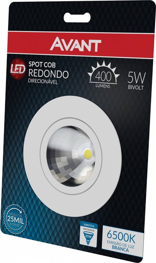 Spot Cob Redondo Direcionável Avant 5.W 6500K Luz Branca