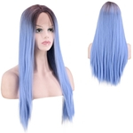 Synthetic Natural Frente Lace Wig Moda feminina Mixed roxo reta longa peruca