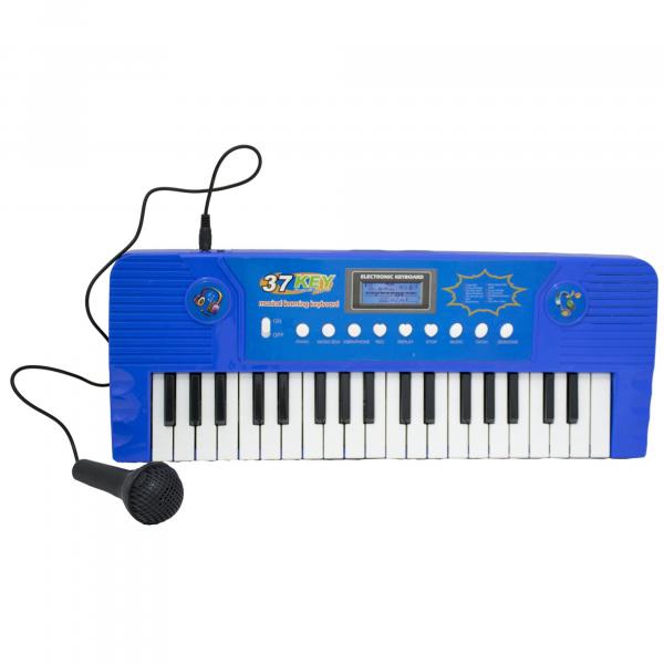 Teclado Infantil Eletrônico Musical com Microfone - Azul - Bbr Toys