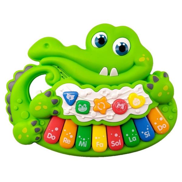 Teclado Musical Bebê Piano Dinossauro com Luz Músicas e Alça Verde - Cim Toys