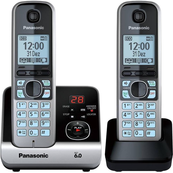 Telefone Sem Fio Panasonic KX-TG6722LBB 1 Ramal - Identificador de Chamada Viva Voz Preto e Prata