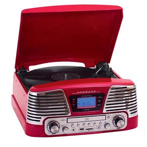 Toca-discos CTX Harmony Vermelho com CD Player, MP3, Entrada USB, Entrada para Cartão SD, Saída Auxiliar e Rádio FM – 10 W