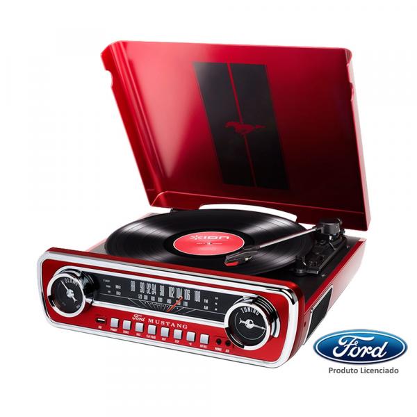 Toca Discos Vinil Mustang ION C/ Rádio, USB, Entrada Auxiliar e Conversão Digital