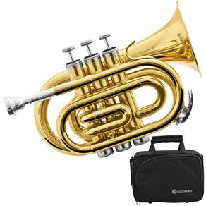 Trompete Pocket Sí Bemol HMT-500L Laqueado Harmonics com Estojo