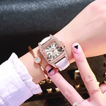 Elegante Simples estilo romano Digital Diamante Ladies Leather Strap relógio de quartzo